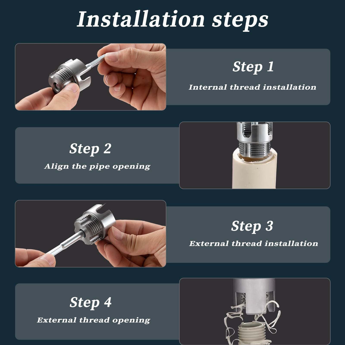 DEZAUP hex shank works with most electric drills for stable, precise threading.
