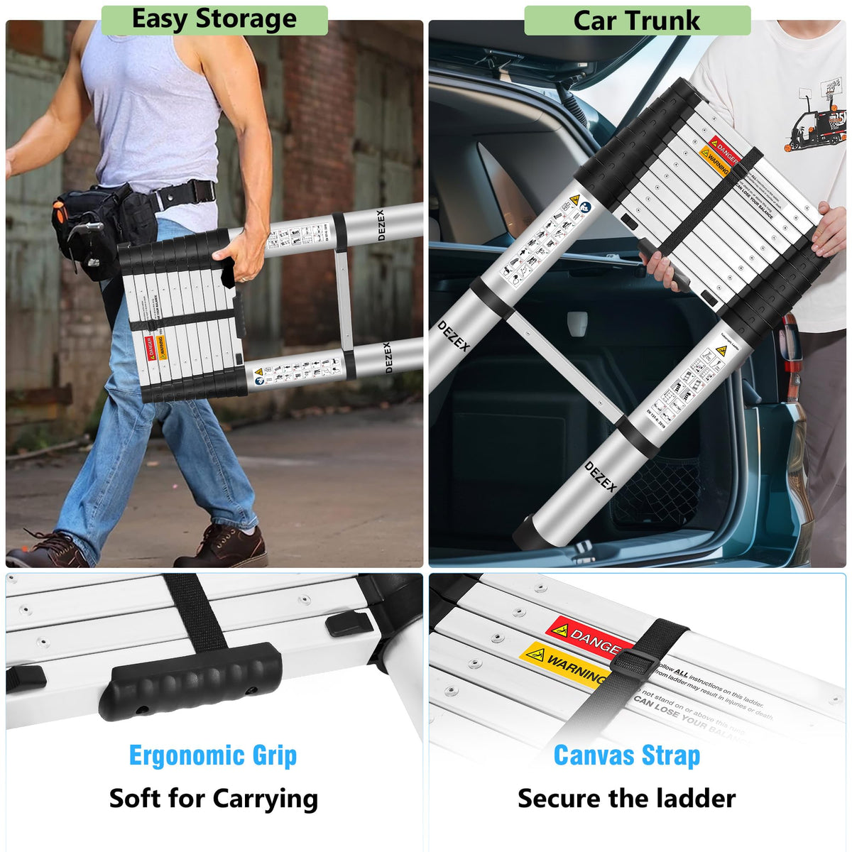 DEZEX attic-access ladder reaching ceilings and lofts without heavy equipment.