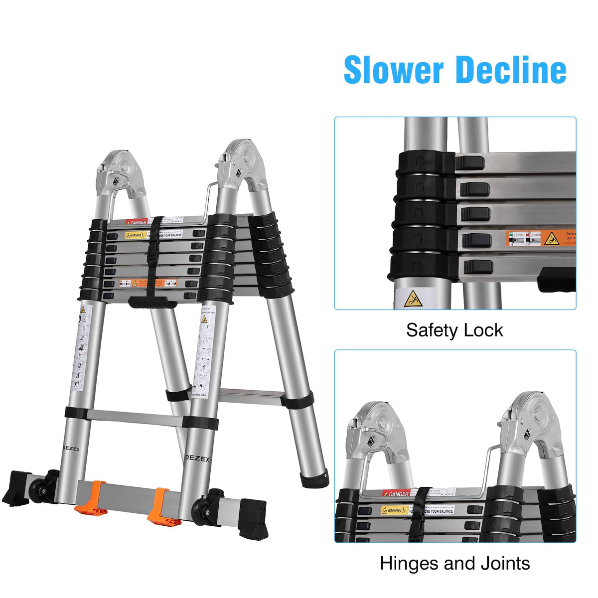 DEZEX ladder folded compactly for easy storage in tight spaces.