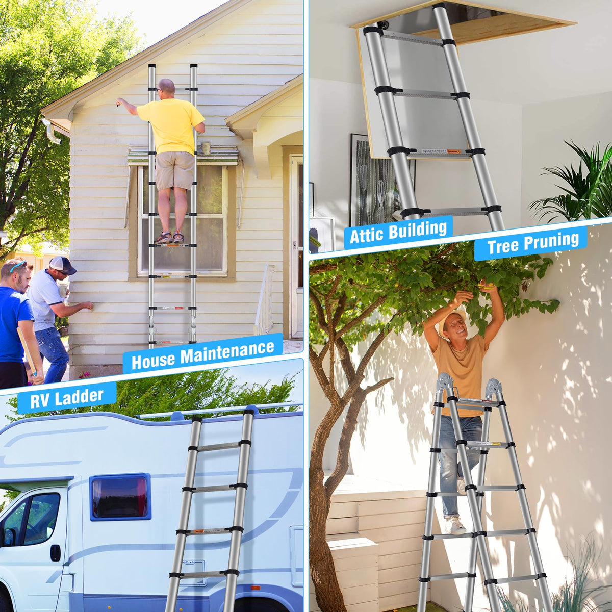 DEZEX ladder multipurpose design suits attic access and outdoor work.
