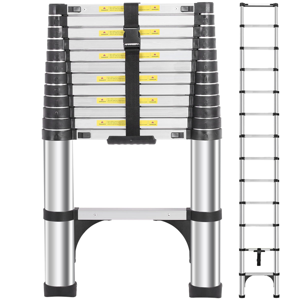 DEZEX telescoping ladder with one-button retraction for quick, safe storage and descent.