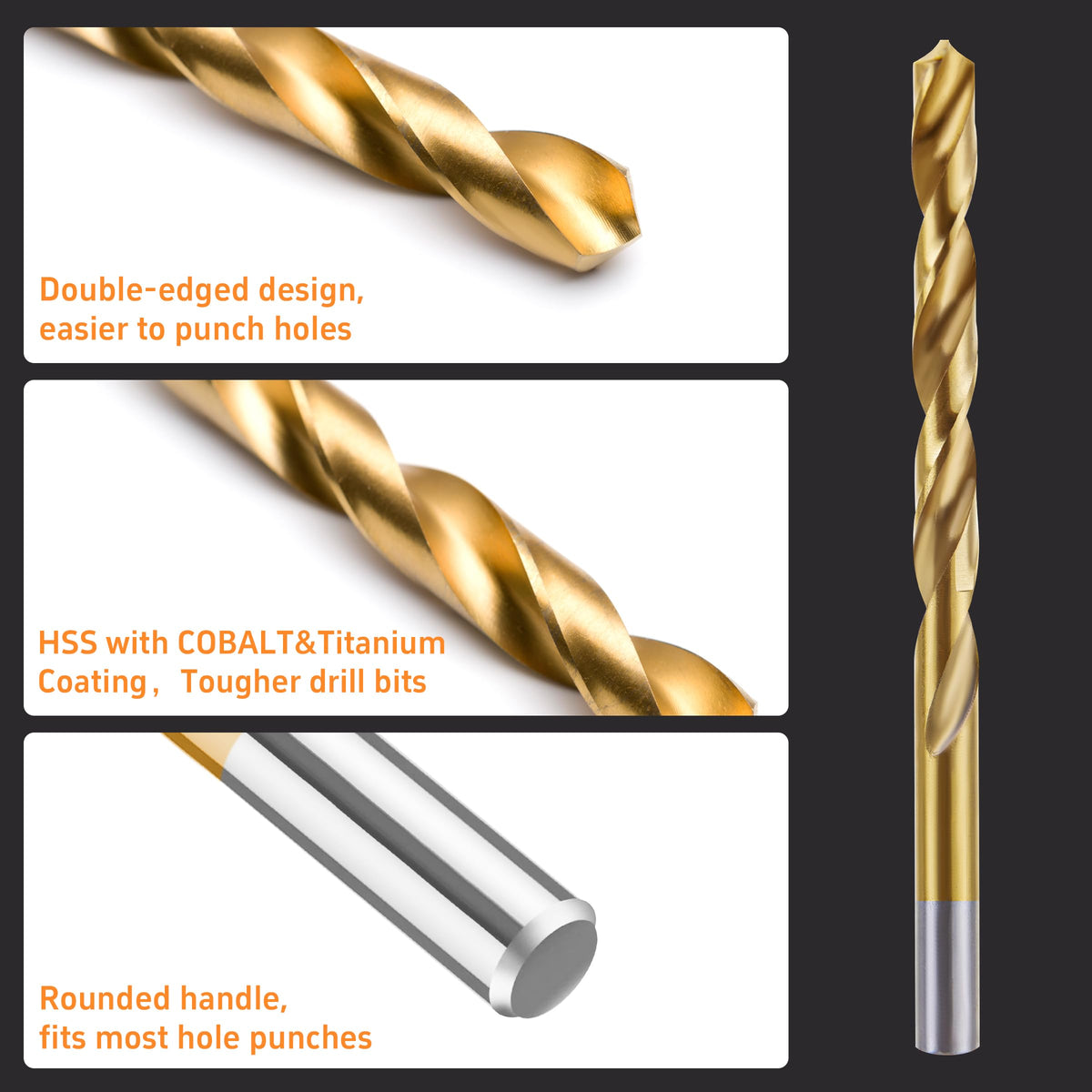 DF Dualferv cobalt left-hand drill bit with 135-degree tip for precision