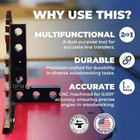 DFM Tool Works carpenter engineering square, precise edges guide confident layout and marking.