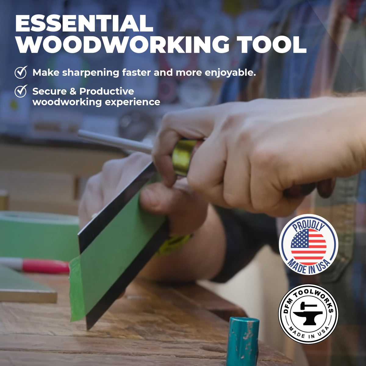 DFM Tool Works woodworking edge burnishing in use on wood surface