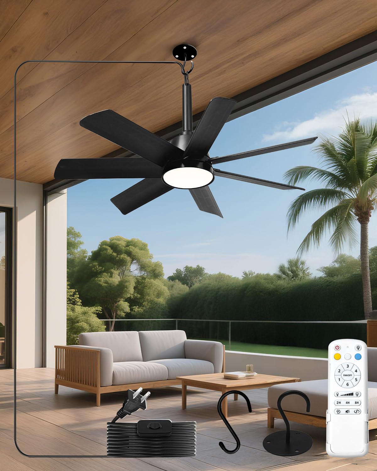 DFPEB 28-inch outdoor ceiling fan with lights and remote — base unit ready for patio cooling