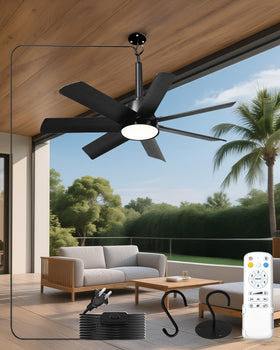 DFPEB 28-inch outdoor ceiling fan with lights and remote — base unit ready for patio cooling