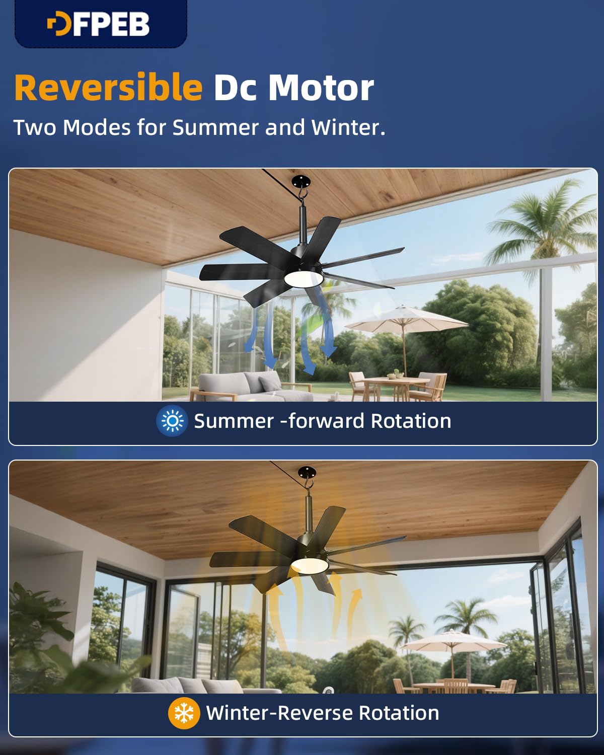 DFPEB plug-in ceiling fan for beams or frames – rental-friendly no hardwiring