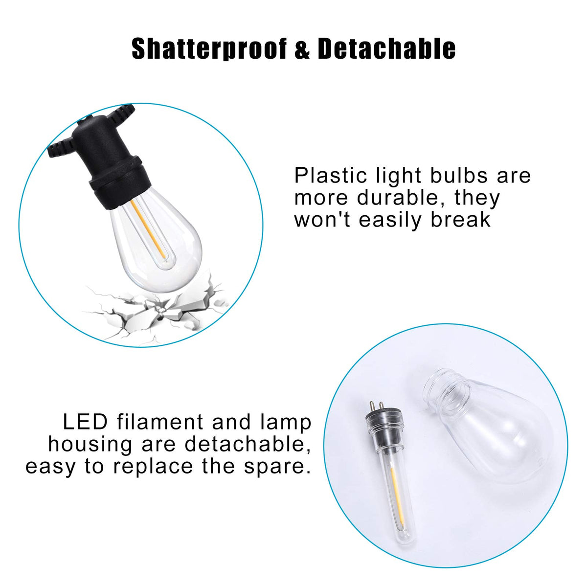 DGE S14 LED bulb six-pack provides outdoor warm-white illumination.