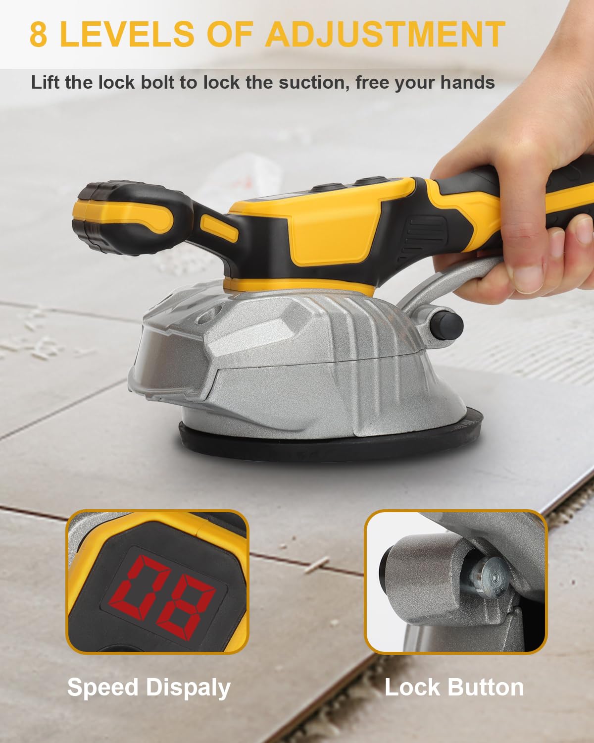 Dglyyxgs 8-speed control with back-lit display for precise tile placement.