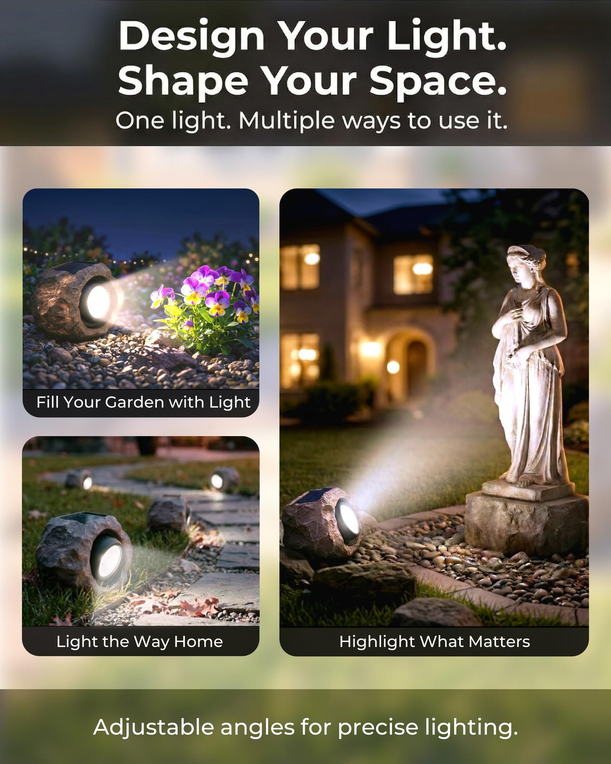 DGSCAK solar rock light adjustable angle to highlight pathways.