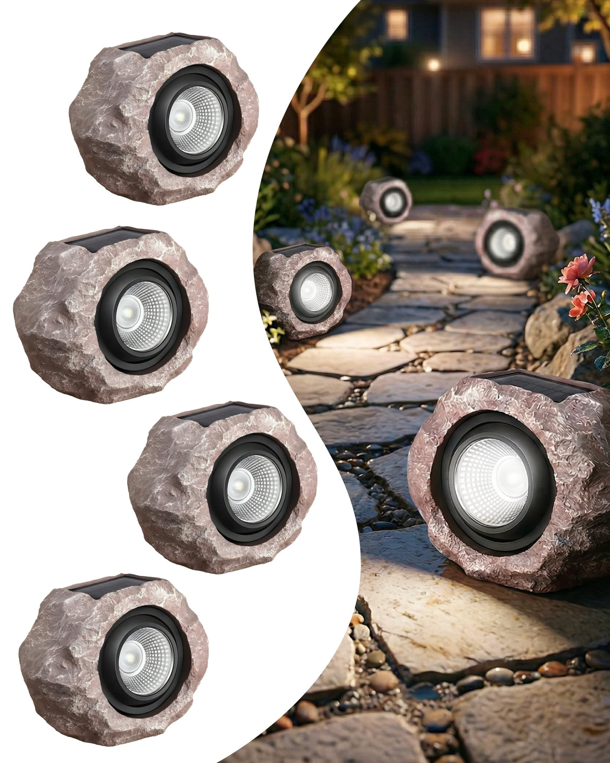 DGSCAK solar rock light with larger panel for faster charging.
