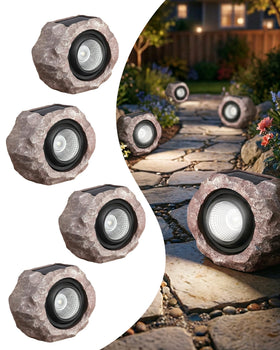 DGSCAK solar rock light with larger panel for faster charging.