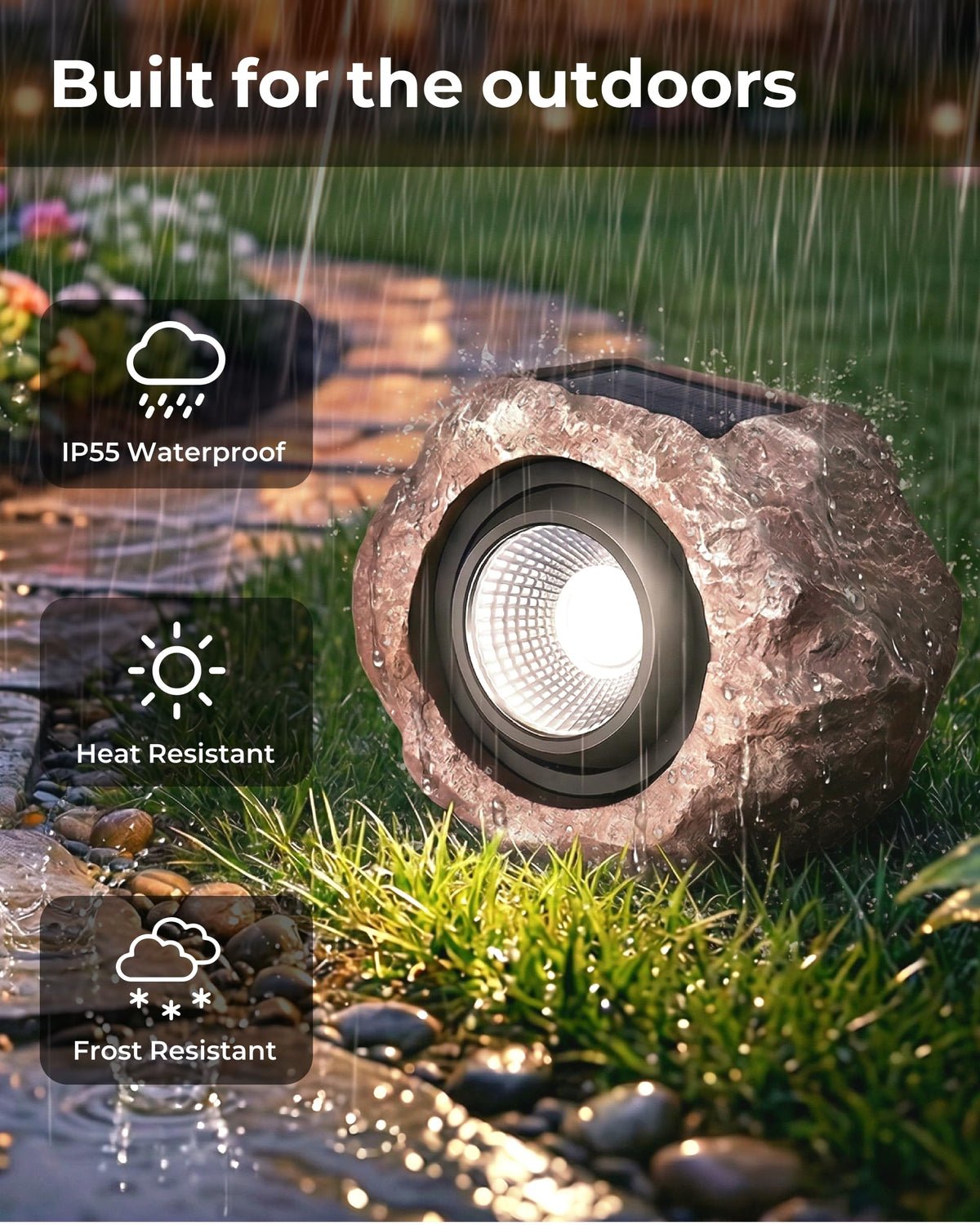 DGSCAK solar rock light realistic rock texture blends with landscape.