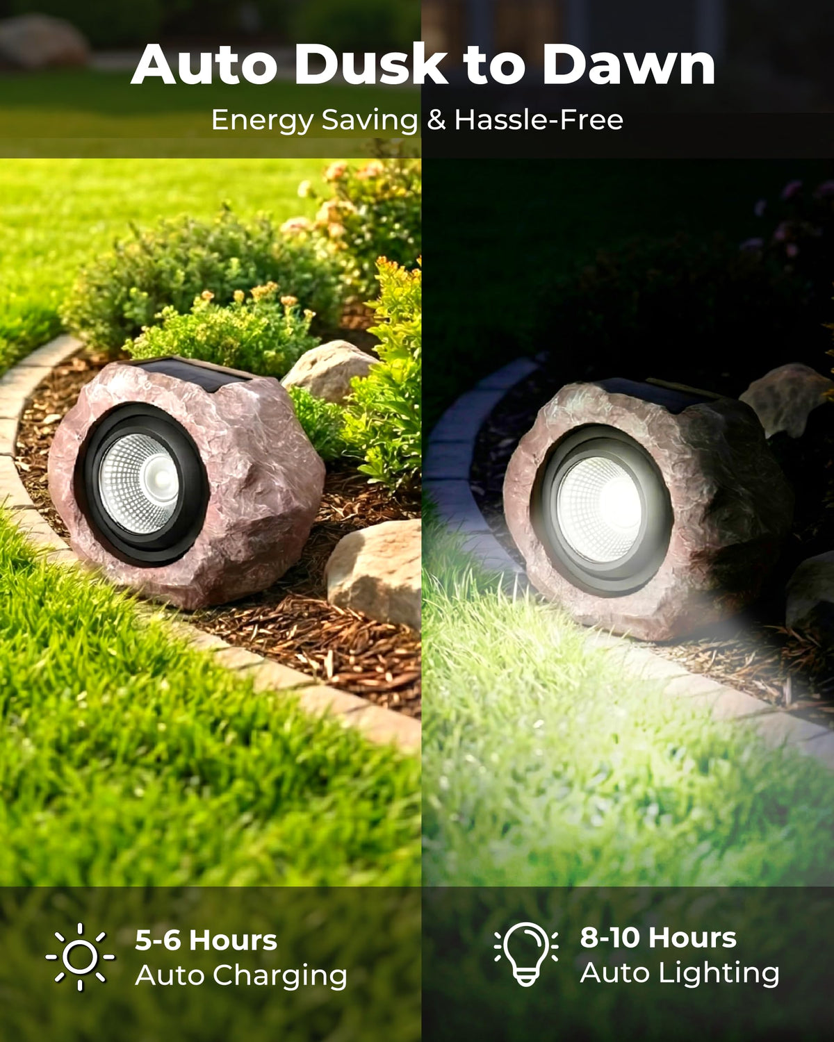 DGSCAK solar rock light waterproof IP44 for year-round outdoor use.