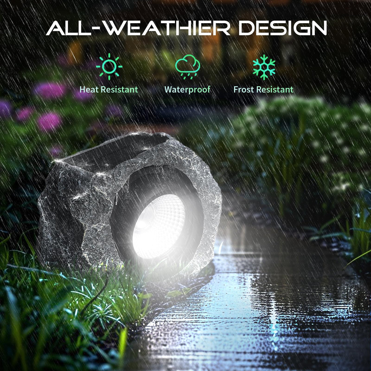 DGSCAK white glow rock light enhances garden ambiance on patios and beds.