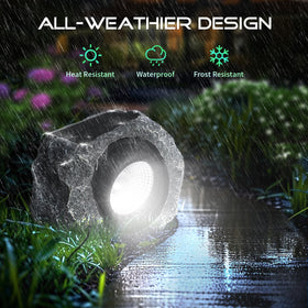 DGSCAK white glow rock light enhances garden ambiance on patios and beds.
