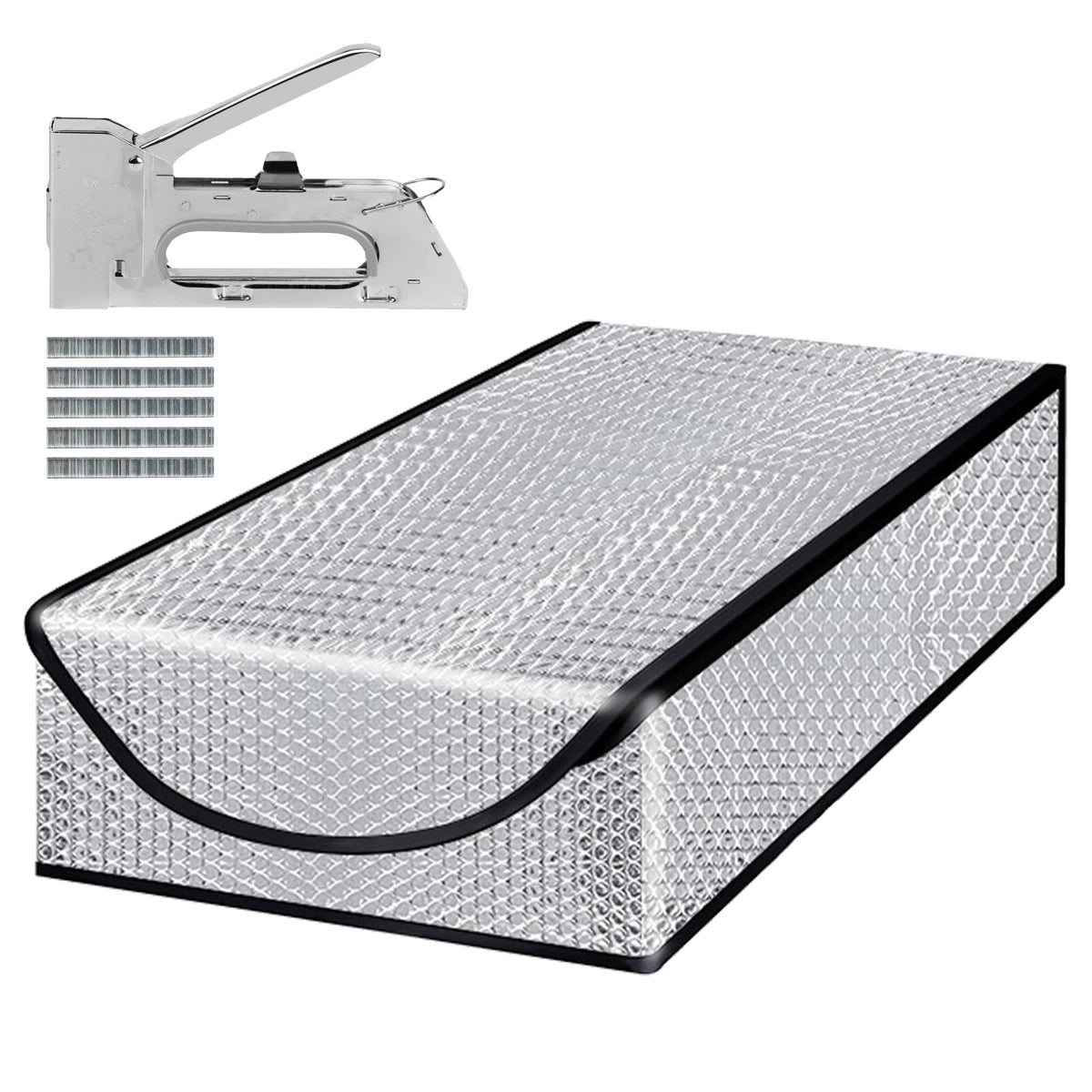 DGSL attic stair insulation cover over an attic opening shielding dust and drafts