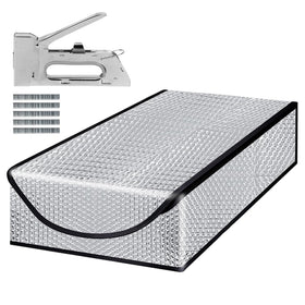 DGSL attic stair insulation cover over an attic opening shielding dust and drafts