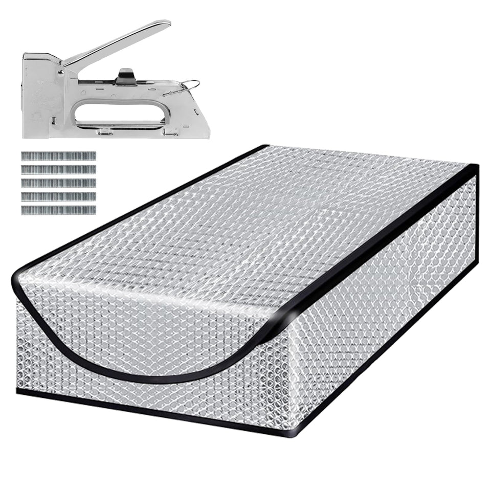 DGSL attic stair insulation cover over an attic opening shielding dust and drafts