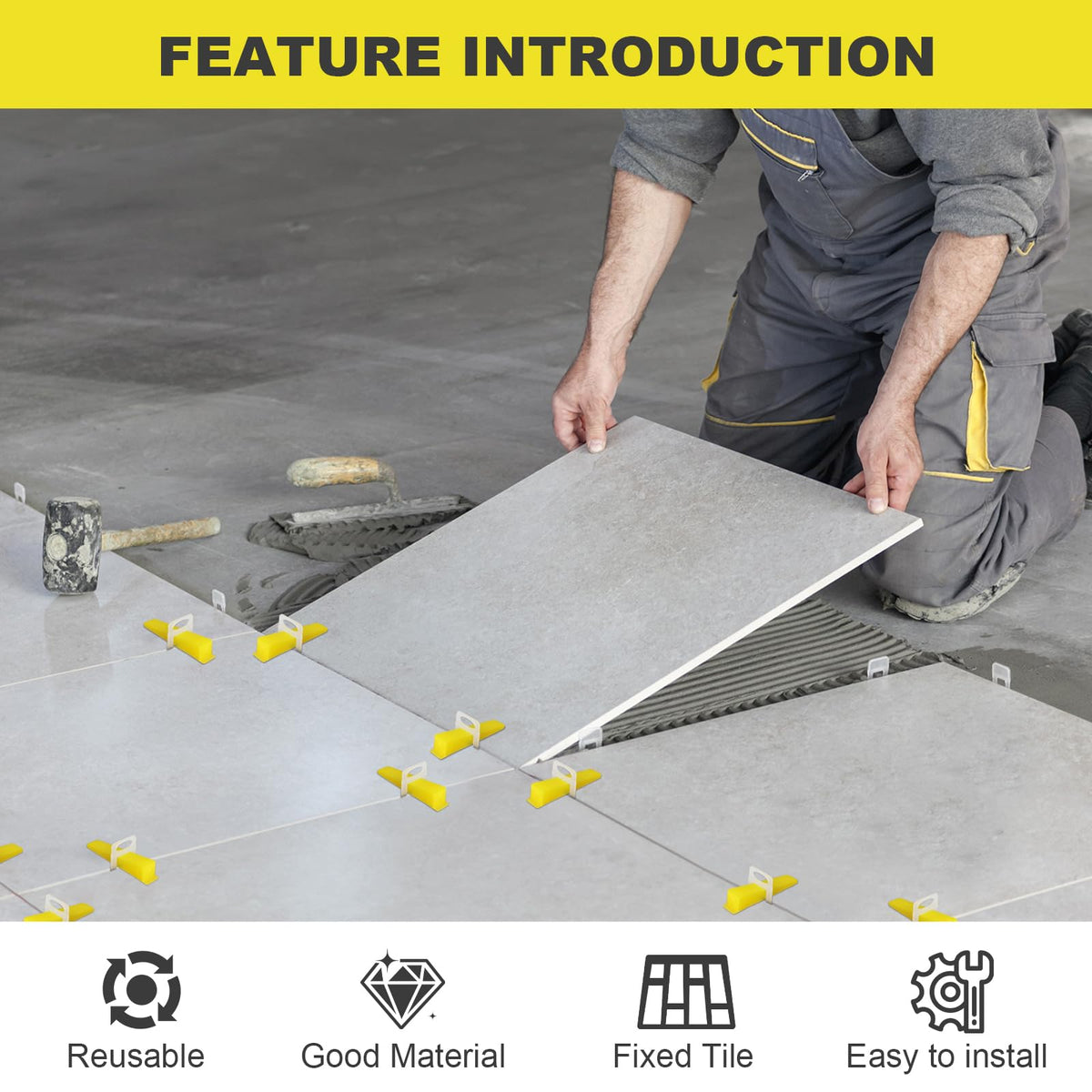 DGSL leveler clips facilitate even tile elevation.