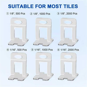 DGSL tile leveling clips packaging shows compatible tile range.