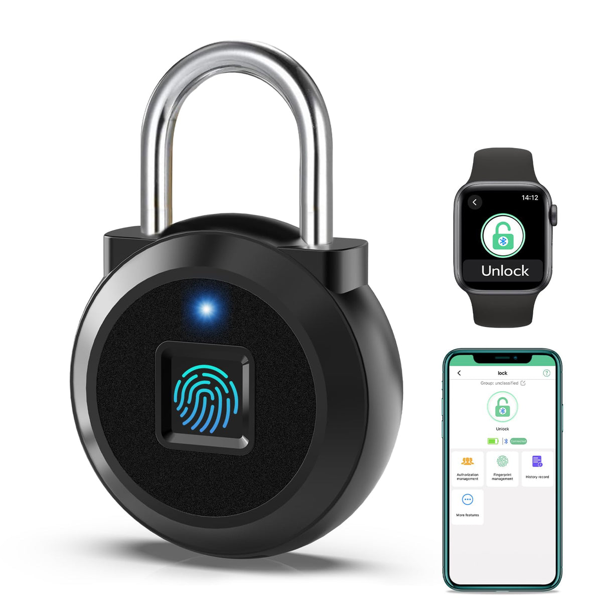Dhiedas fingerprint lock front view showing quick access and compact design.