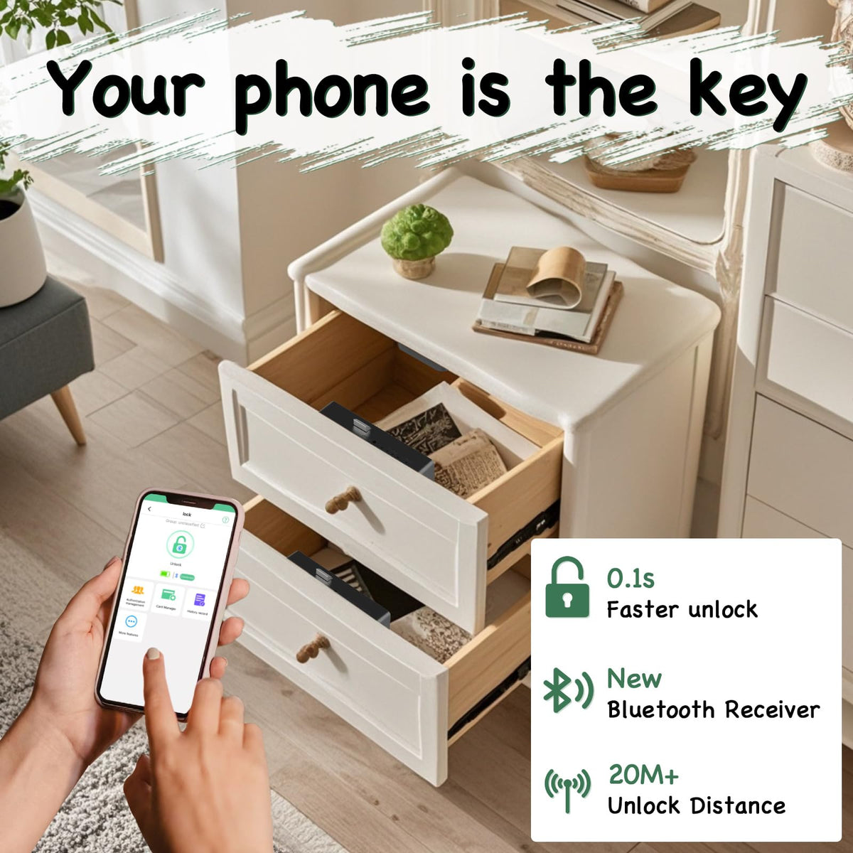 Dhiedas Smart RFID Drawer Lock drawer-secured demonstrates safe storage