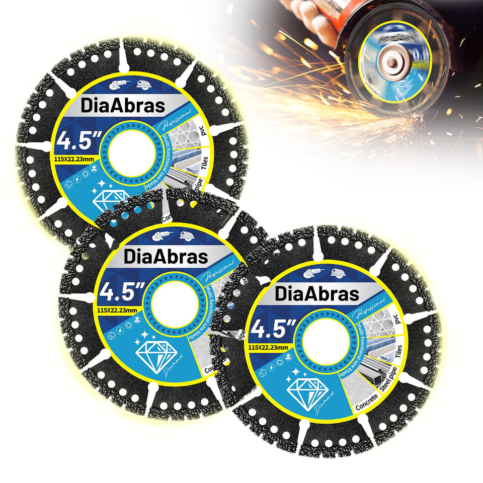 DiaAbras 3-pack diamond blades for versatile cutting across metal, tile and stone.
