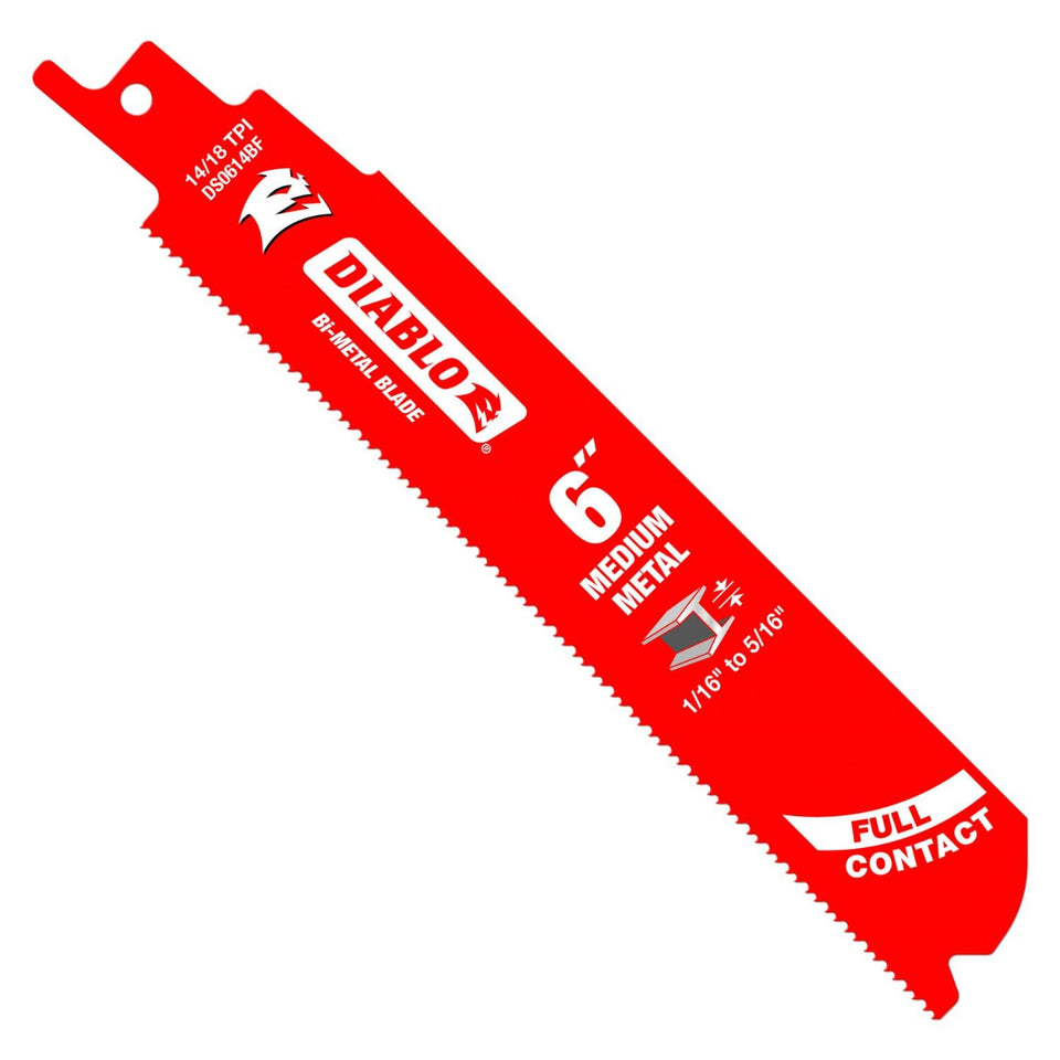 Diablo DS0614BF5 bi-metal blade for medium metal with dual-tooth design enabling smoother cuts.