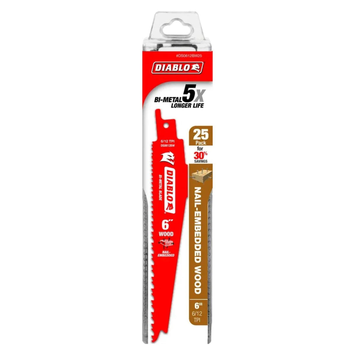 Diablo Bi-Metal blade with variable tooth technology reduces vibration for fast, comfortable cuts.