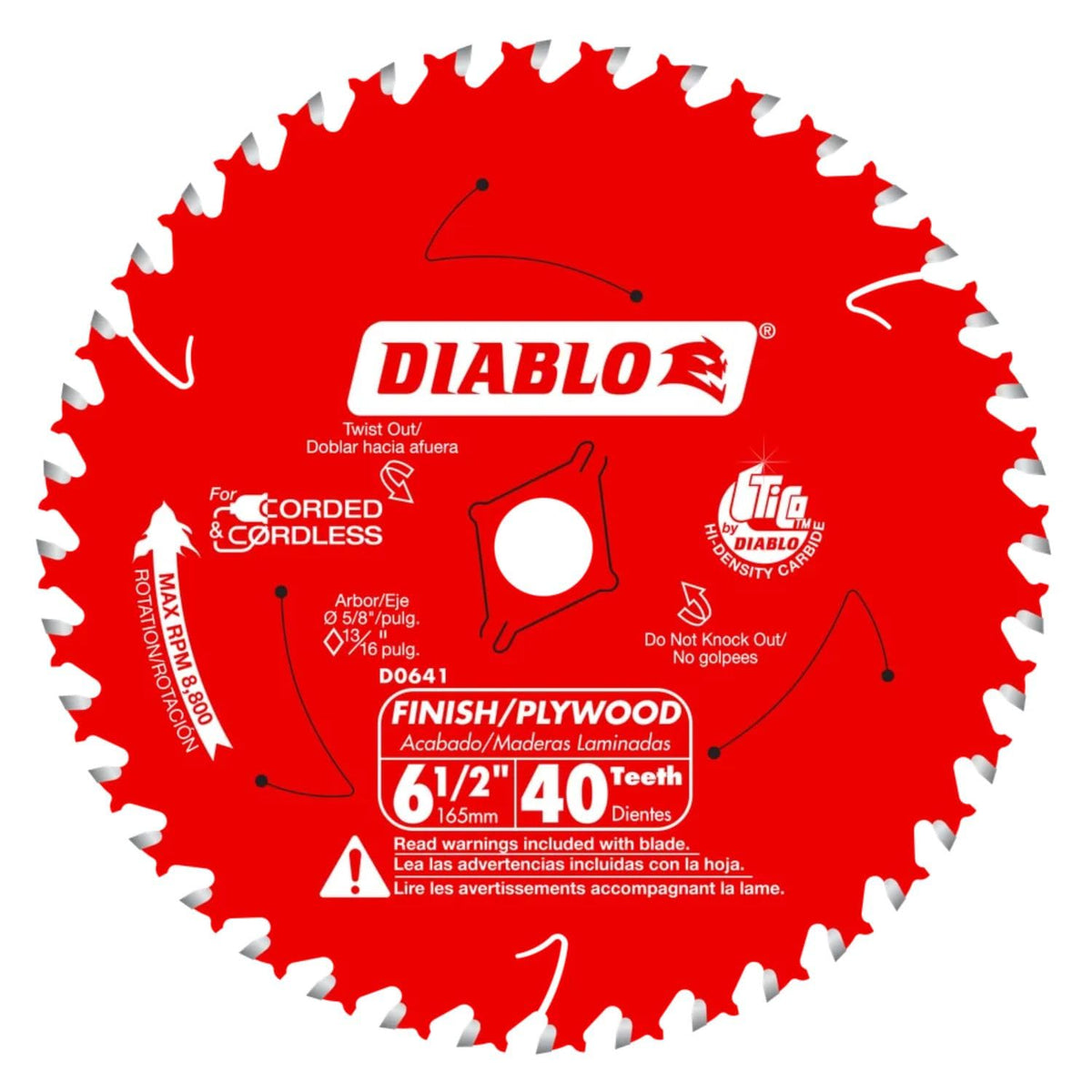 Diablo D0641X ultra-thin kerf blade close-up for clean wood cuts.
