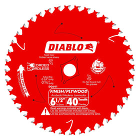 Diablo D0641X ultra-thin kerf blade close-up for clean wood cuts.
