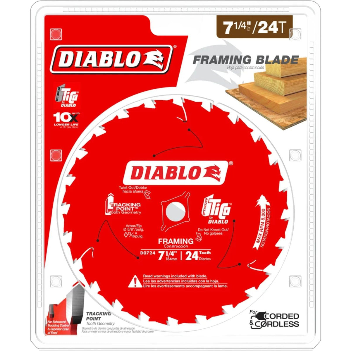 Diablo D0724A thin kerf 7-1/4 inch blade minimizes waste and speeds cuts