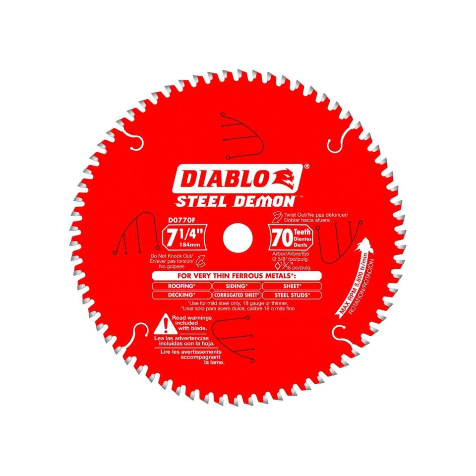 Diablo D0770F ferrous metals blade close-up showing teeth for precise cuts
