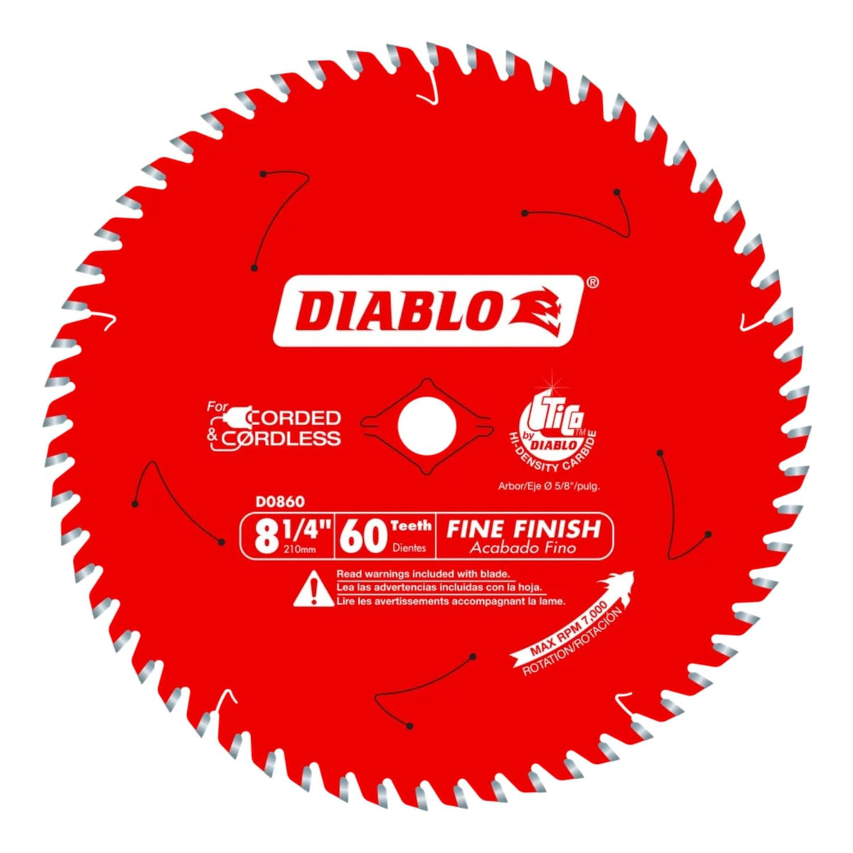 Diablo D0860X fine finish blade teeth for precise cuts with minimal sanding