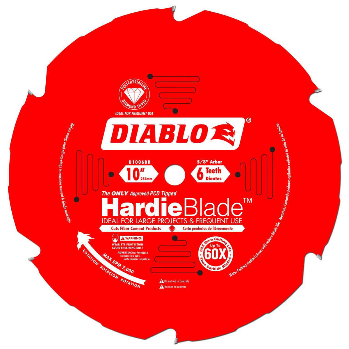 Diablo D1006DH fiber cement blade for clean, low-dust cuts on siding and paneling