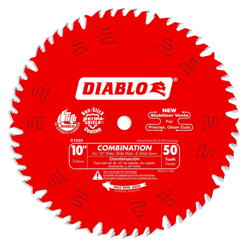 Diablo D1050X 10-inch 50-tooth blade in action for clean ripping and crosscuts.