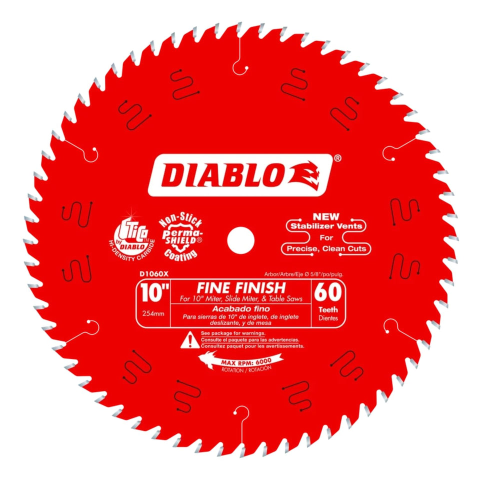 Diablo D1060X fine-finish teeth close-up showing Hi-ATB edges for smooth cuts