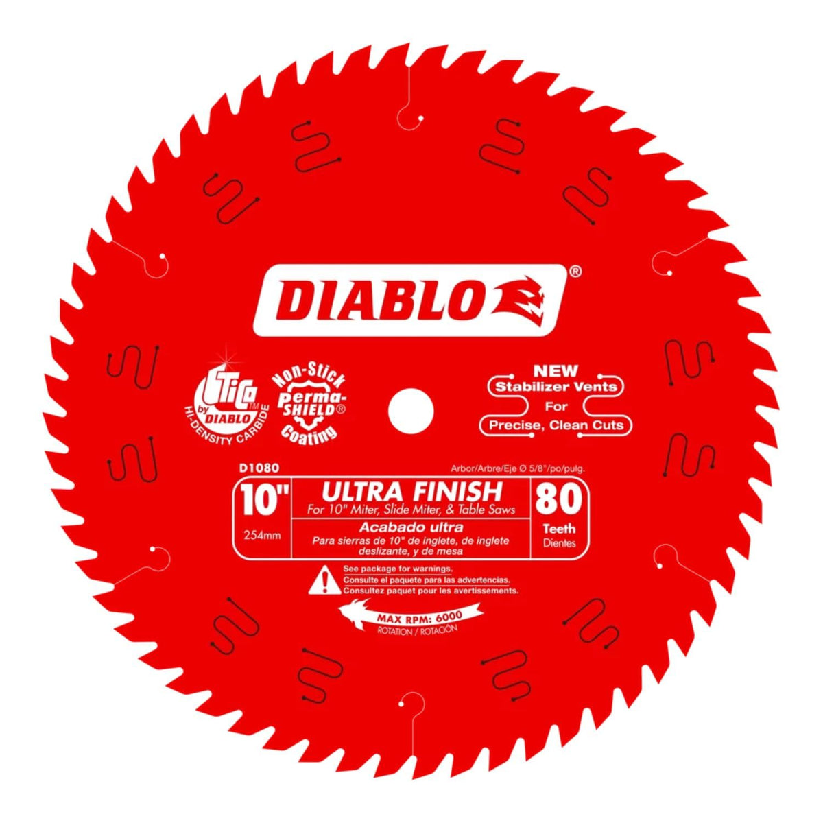 Diablo D1080X 10-inch blade delivering ultra-smooth cuts for fine woodworking.