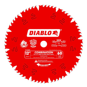 Diablo D1260X 12in blade closeup highlighting thin-kerf design for cleaner rips