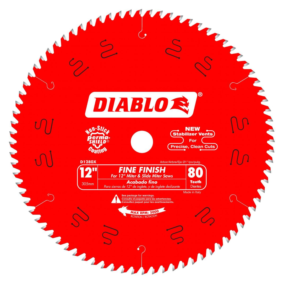 Diablo D1280X 12-inch 80T fine finish blade for smooth wood cuts.
