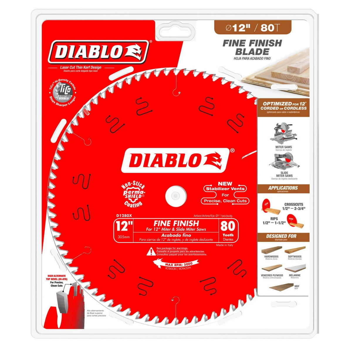 Diablo D1280X close-up of TiCo carbide teeth and Perma-Shield coating for durability.