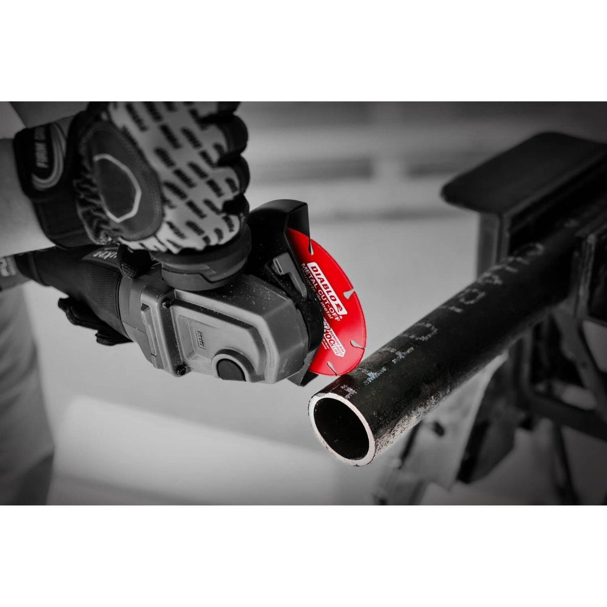 Diablo diamond metal cut-off disc reduces dust and sparks for a safer worksite