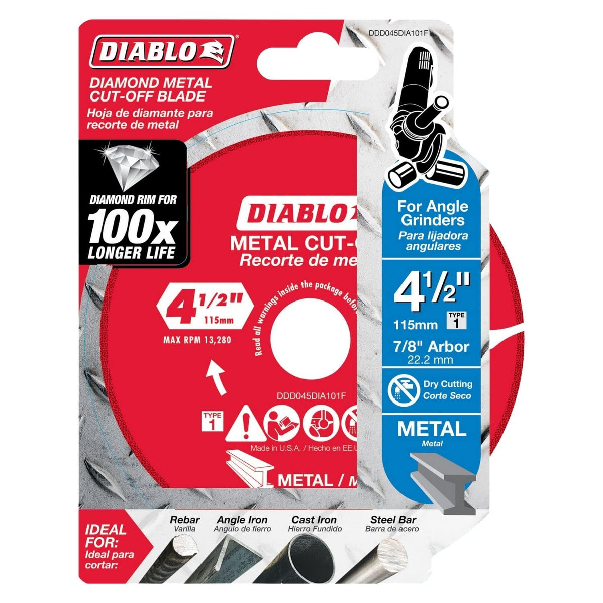 Diablo diamond metal cut-off disc mounted seven eighths arbor ready for heavy duty rebar work