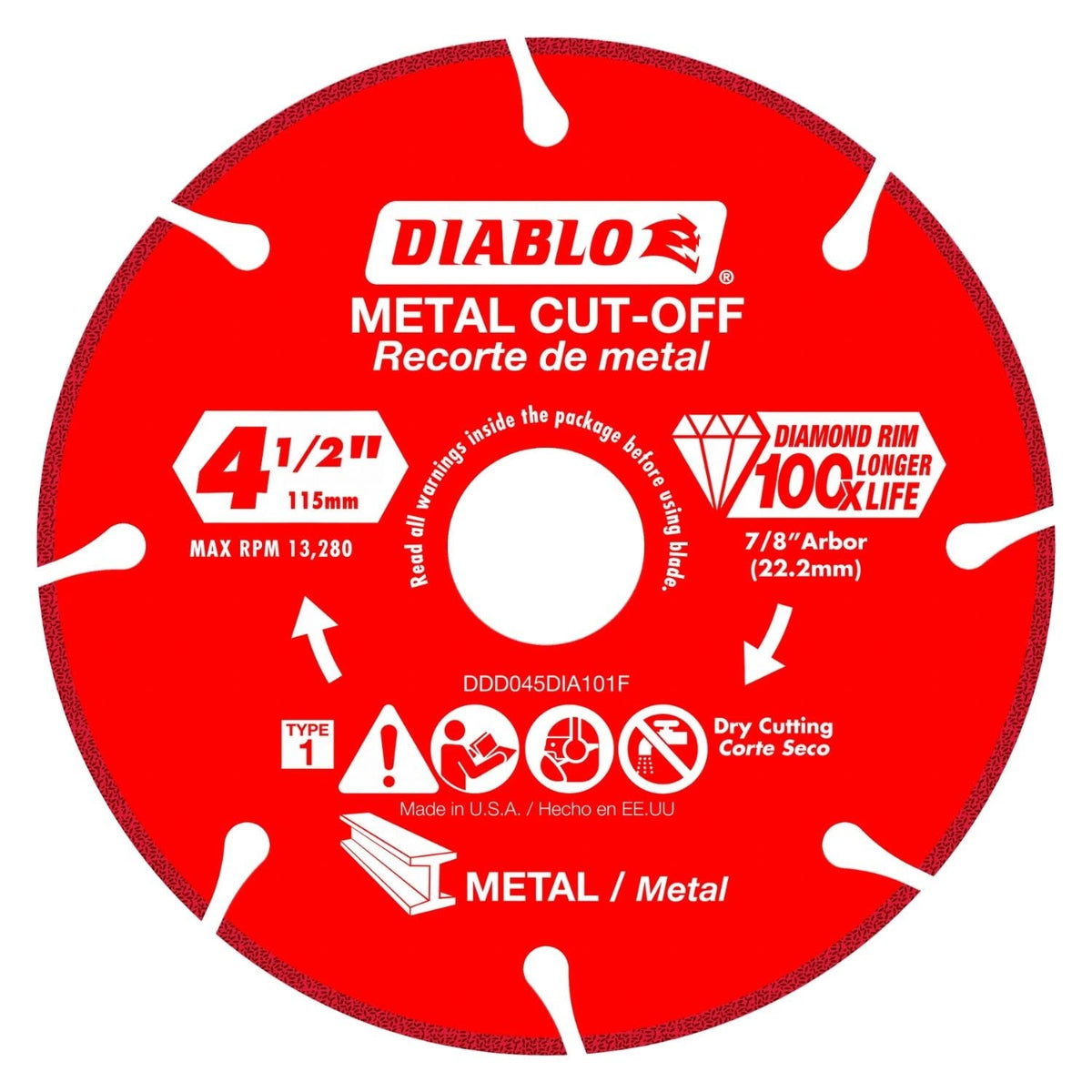 Diablo diamond metal cut-off disc segmented rim faster steel cutting with reduced sparks