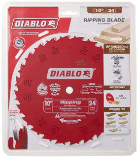 Diablo D1024X ripping blade close-up cutting wood for framing projects