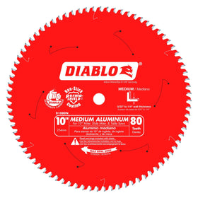Diablo D1080N blade top view shows 10in size and 80 teeth for nonferrous cuts.