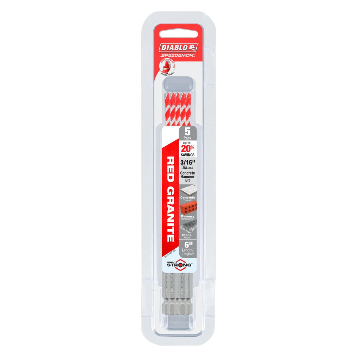 Diablo SPEEDemon red granite drill bit showing 6 inch length for masonry and stone tasks