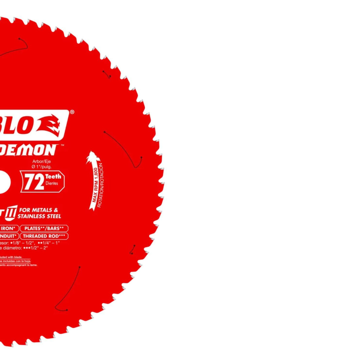 Diablo Steel Demon D1472CF blade shows Cermet II teeth for longer blade life.
