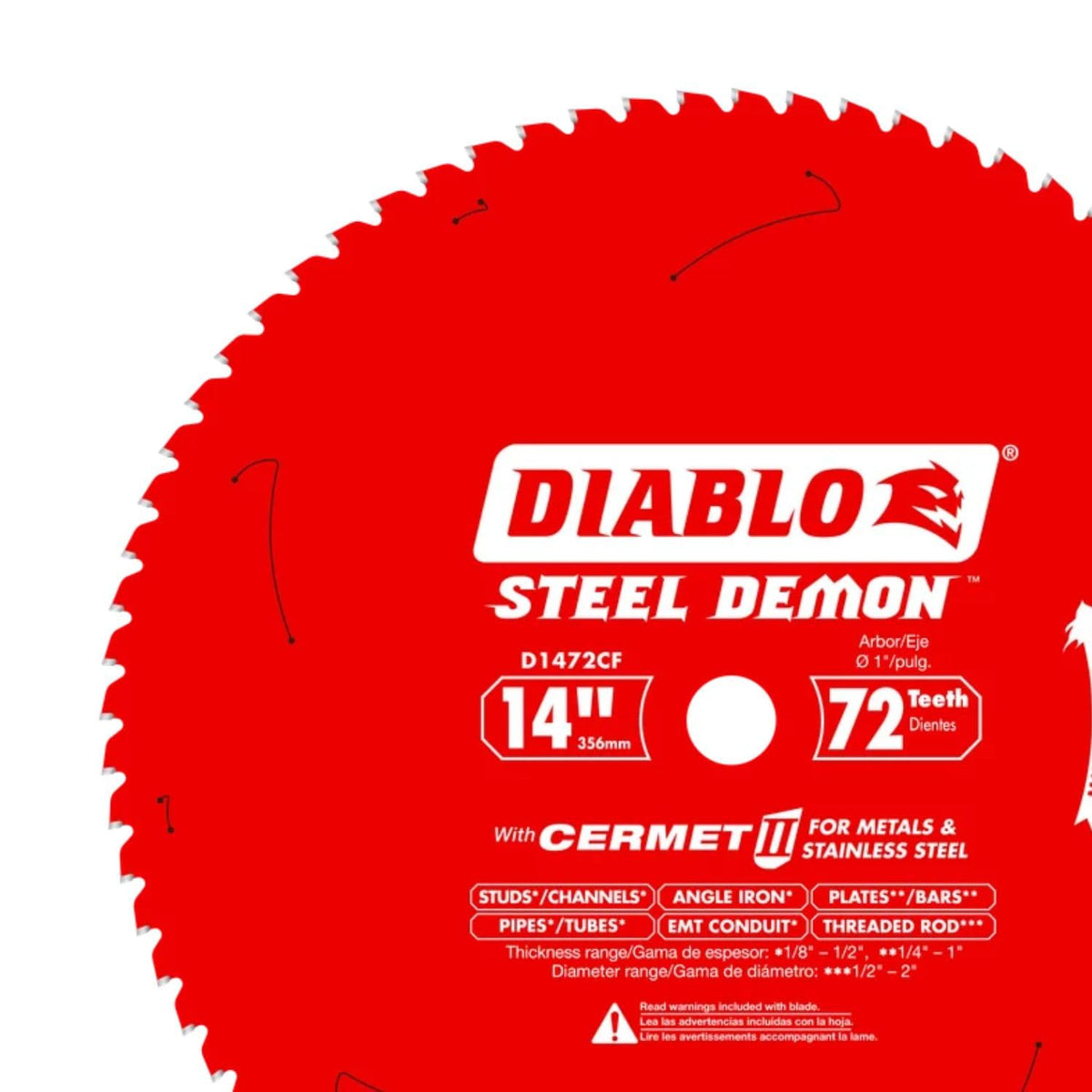 Diablo Steel Demon D1472CF blade highlights cooler cuts and faster metal processing.